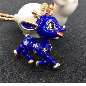 Crystal Flower Disney Blue Bambi Deer Necklace